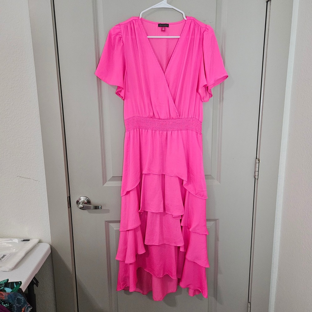 Vince Camuto Pink Tiered High Low Midi Dress Size M